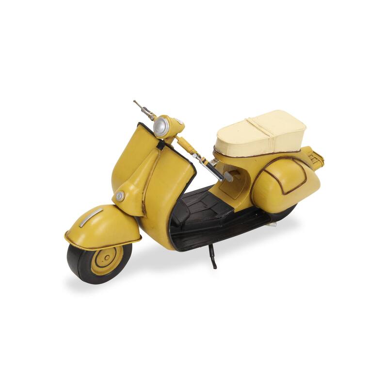 HomeRoots 9" Yellow and Black Metal Hand Painted 1959 Yellow Scooter Model Motorcycle - 15.5' X '8.5' X '6.3