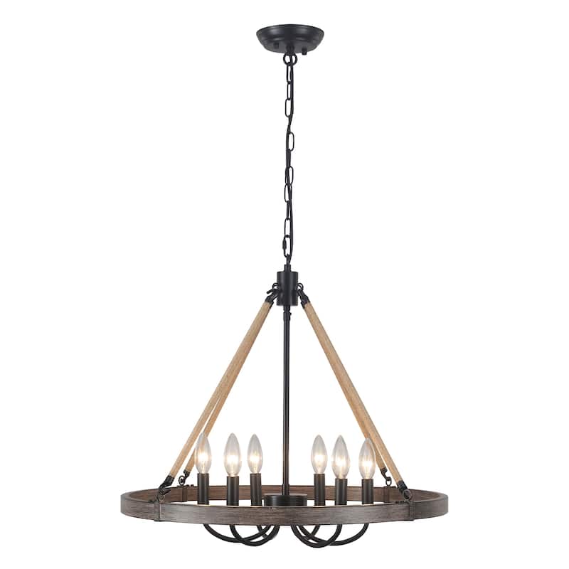 6 - Light Rustic Farmhouse Wagon Wheel Candle Style Chandelier for Living Room Bedroom Dinging Room