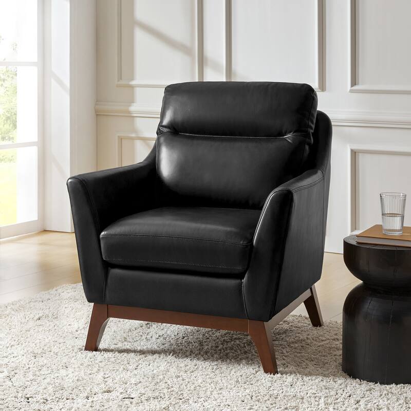 Latinus Mordern Genuine Leather Armchair with Solid Wood Legs by HULALA HOME