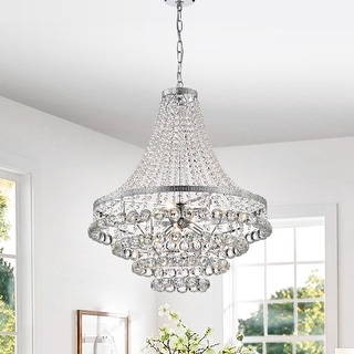 Chrome 7-Light Empire Four Tier Chandelier with Crystal