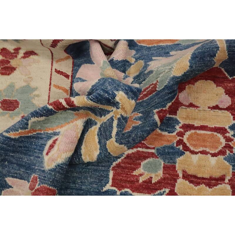 Hand Knotted Oriental 100% Wool Carpet Transitional Floral Navy Blue & Blues Oushak Area Rug - 9' 10'' X 8' 4''