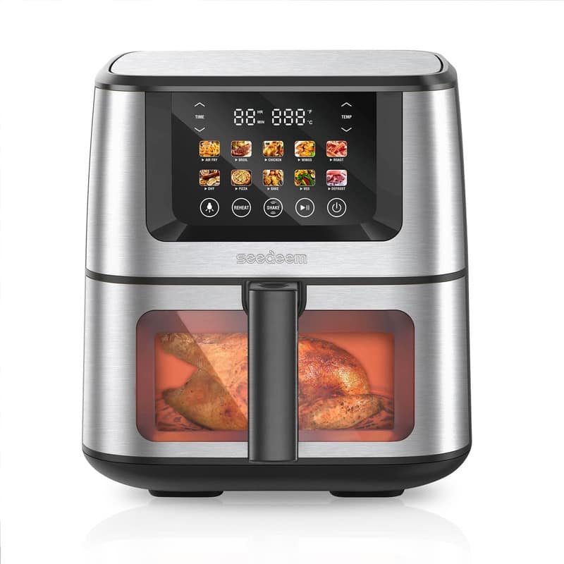 Air Fryer with Color LCD Display Touchscreen with ClearCook Cooking Window,Broil,Roast,Dehydrate,Bake - Silver
