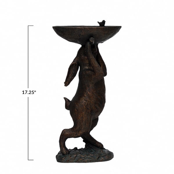 Decorative Resin Rabbit Bird Bath, Green Patina Finish