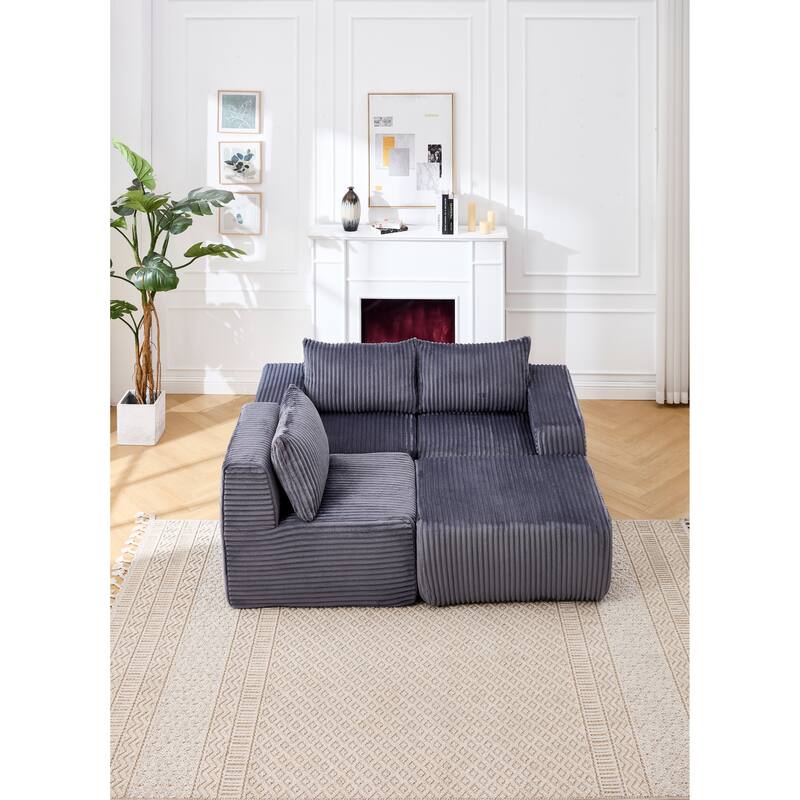 125" L-Shaped Fabric Sectional Sofa with Right Chaise & Deep Seats