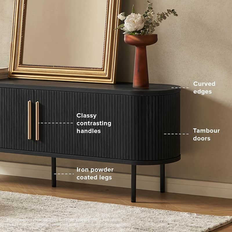 mopio Quin 59" Tambour TV Stand, Fluted Entertainment Center