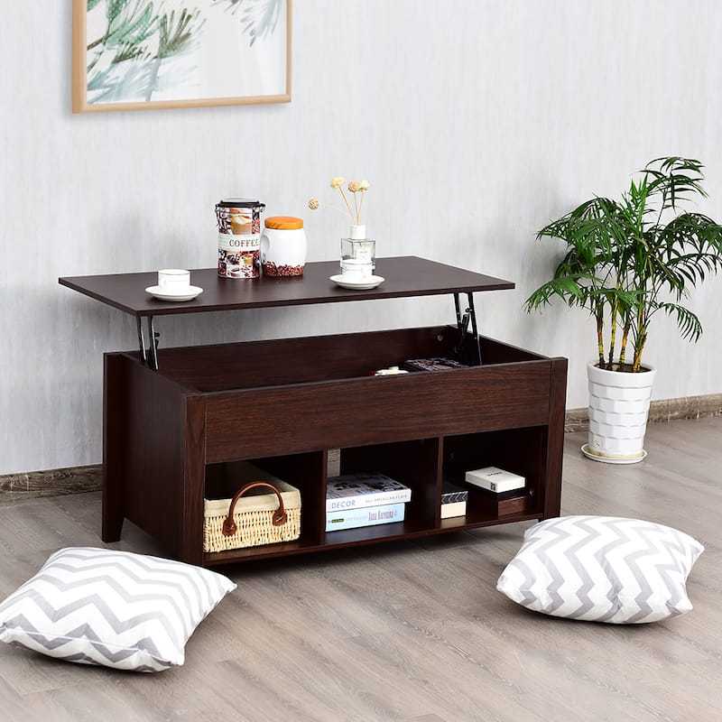 Modern Lifting Top Coffee Table with Hidden Storage Shelf for Home