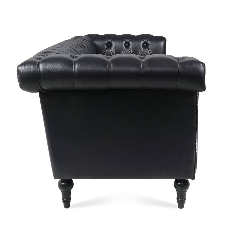 Modern 3 Seat Couch, 83.66" PU Leather Sofa with Square Arm and Removable Cushion for Living Room and Apartment