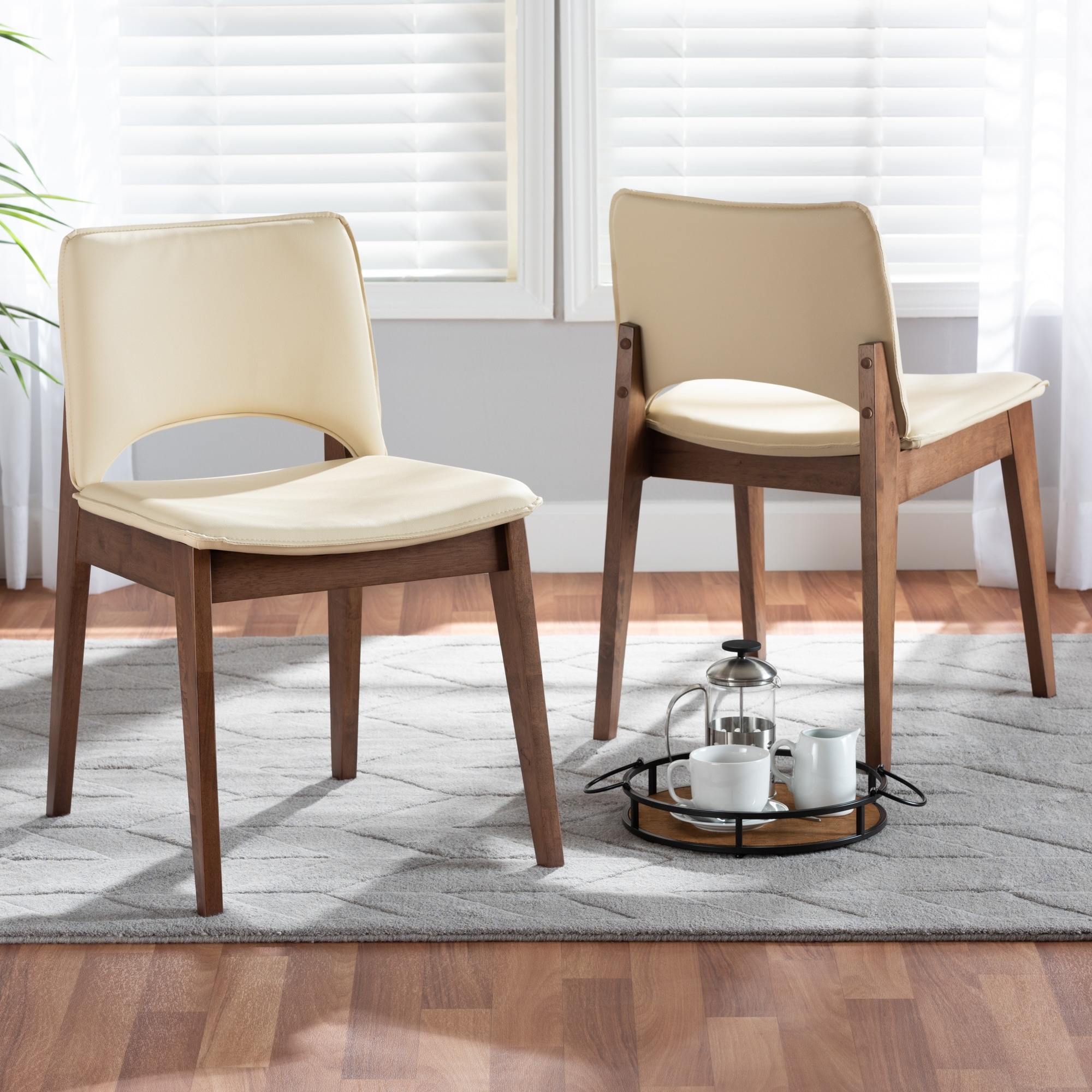 Afton Mid-Century Modern 2-Piece Short Back Dining Chair Set