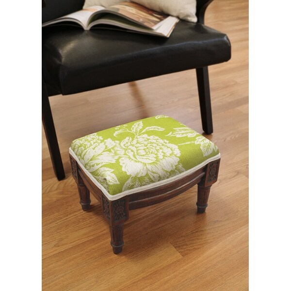 Chartreuse Peony Footstool with wood stained finish Bed Bath