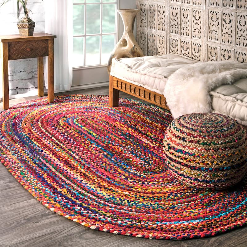 Nuloom Tammara Bohemian Hand Braided Area Rug - 7' x 9' Oval - Multicolor