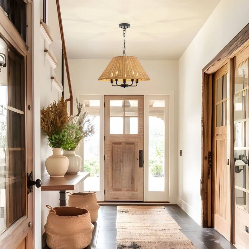 Starsky 5-Light Handwoven Natural Rattan Drum Chandelier