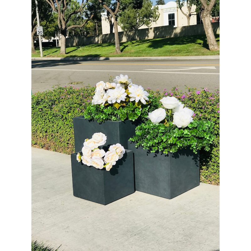 Durx-litecrete Lightweight Concrete Modern Square Granite Planter-Set of 3 :9.8'x9.8'x'9.8,11.8'x11.8'x11.8',15.7'x15.7'x15.7'