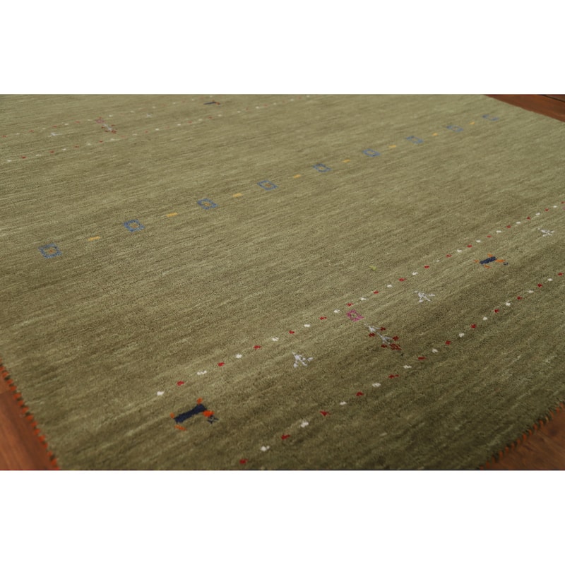 Hand Knotted Oriental 100% Wool Carpet Tribal Animal Pictorial Green Gabbeh Area Rug - 7' 8'' X 4' 11''