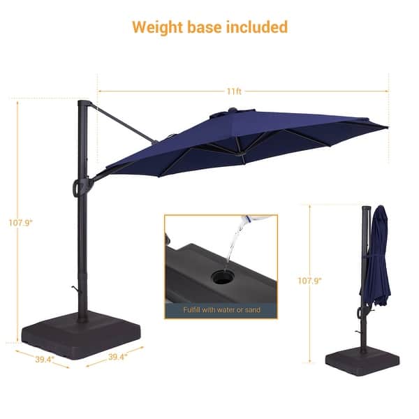 11' patio umbrella with lights Solar Patio Umbrella w/ Light Bulbs Tilt 3-Tiered 11ft 8-Rib