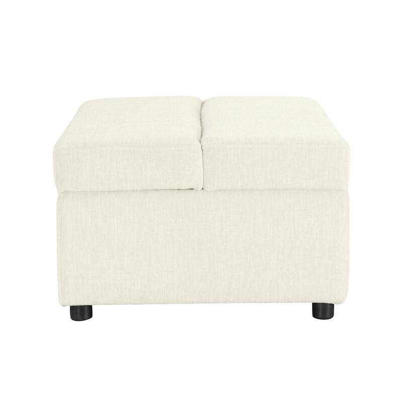 Twin Size Folding Ottoman Sleeper Bed with Mattress, White, Chenille