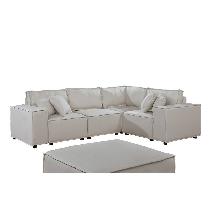 99" Modular Sectional Sofa with Ottoman, Beige Linen, 72x99x32 inches, 226 lbs, Flexible Combo