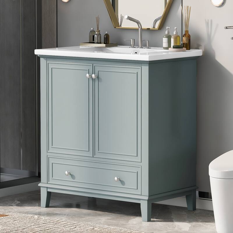 30" Bathroom Vanity with Sink - Solid Wood Frame & MDF, Multi-Storage Design, Soft-Close Doors & Drawer, Modern Bathroom Cabinet