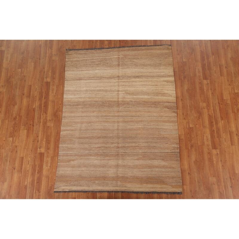 Earth Tone Kilim Modern Area Rug Reversible Flat-weave Wool Carpet - 4'11"x 6'8"