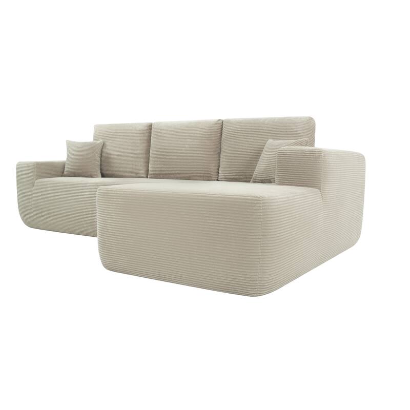 Modular Sectional Sofa with L-Shape Chaise Lounge, Corduroy Deep Seat Cloud Couch, Corner Upholstered Sofa with 2 Pillows
