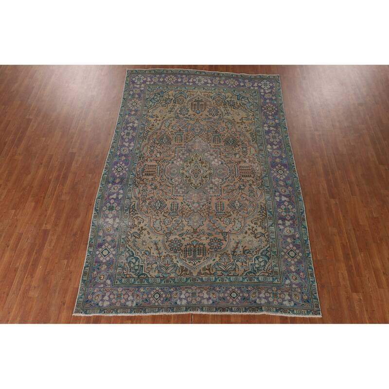 Over-Dyed Tabriz Persian Vintage Area Rug Hand-Knotted Wool Carpet - 7'0"x 10'11"
