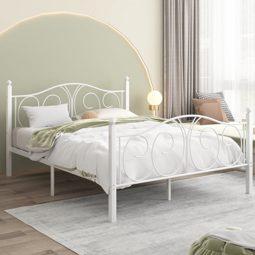 VECELO Platform Bed Frame with Scroll Headboard Twin/Full/Queen Size Beds