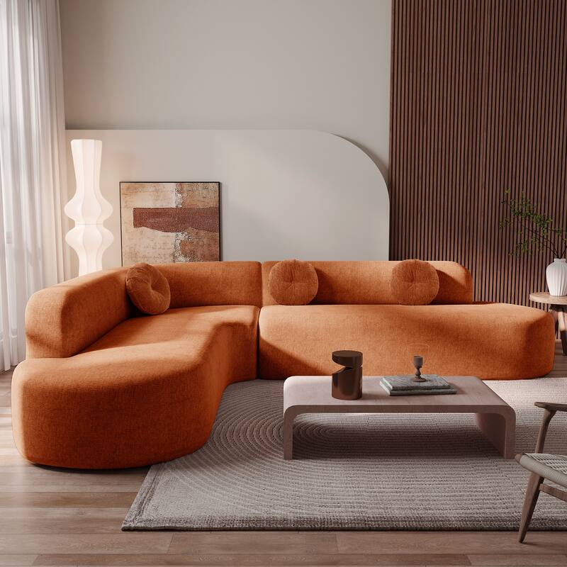 Oversized Curved Sectional Sofa with 3 Round Cushions, High-Resilience Foam Cloud Couch, L-Shaped Comfy 4 Seater Floor Sofa