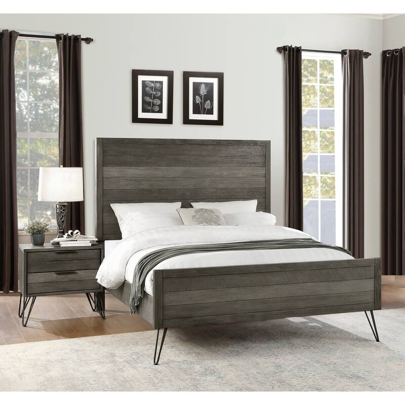 Contemporary 3pc Bedroom Set Bed and 2x Nightstands Gray Finish