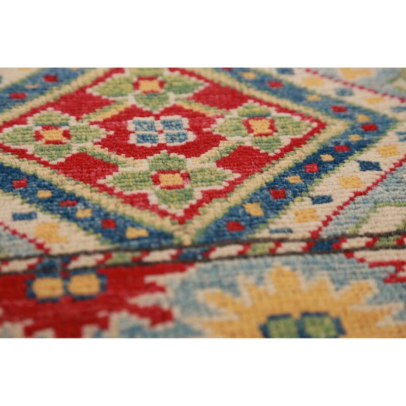 Hand Knotted Oriental 100% Wool Carpet Traditional Geometric Multi-Colored Kazak Area Rug - 12' 11'' X 9' 10''