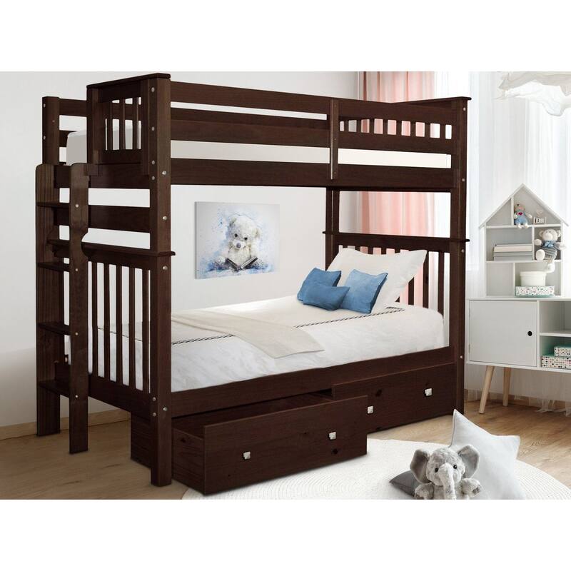 Taylor & Olive Trillium Tall Twin over Twin Bunk Bed, 2 Drawers - Dark Cherry
