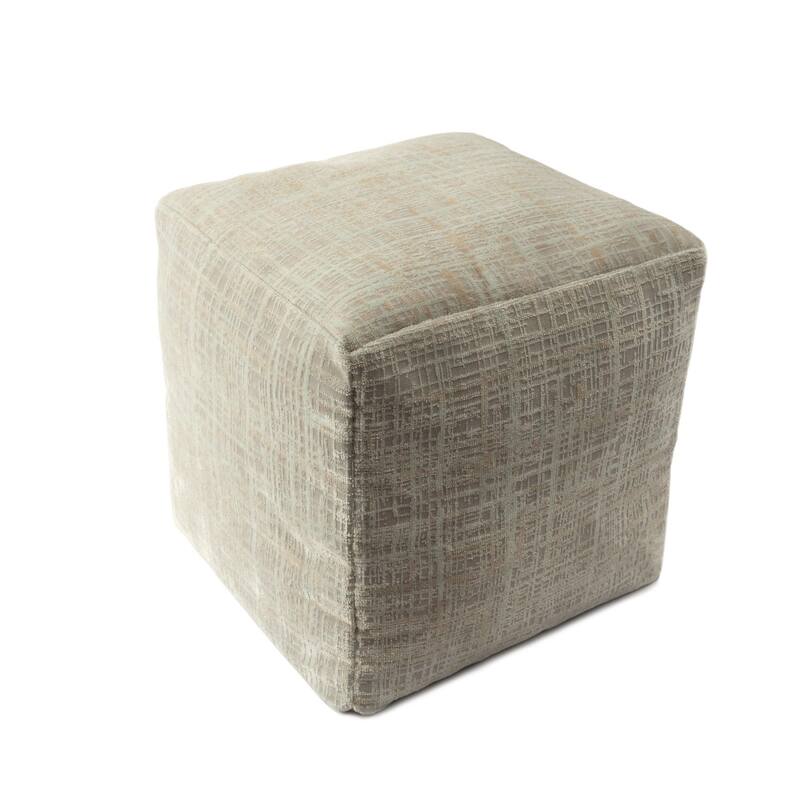 Abstract Geometric Square Pouf Ottoman - 18" - Beige and Ivory