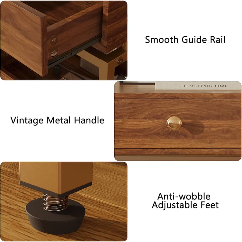 Coffee Tables for Living Room, 39.4" Modern Coffee Table with 2 Drawers and Open Shelf, Wood Center Table with Storage