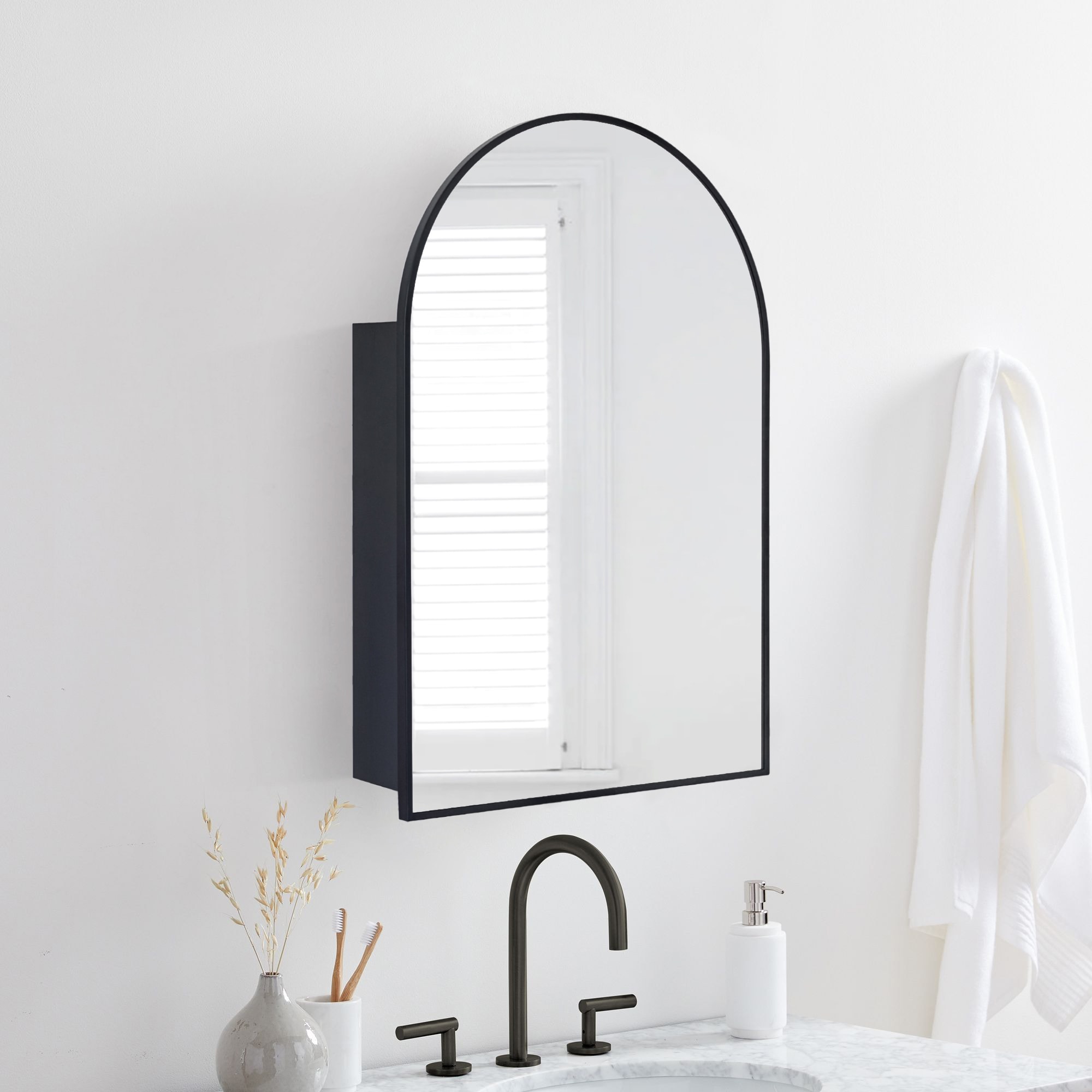 TEHOME Dake Arched Bathroom Medicine Cabinet with Mirror Recessed and Surface Mount Medicine Cabinet Mirror