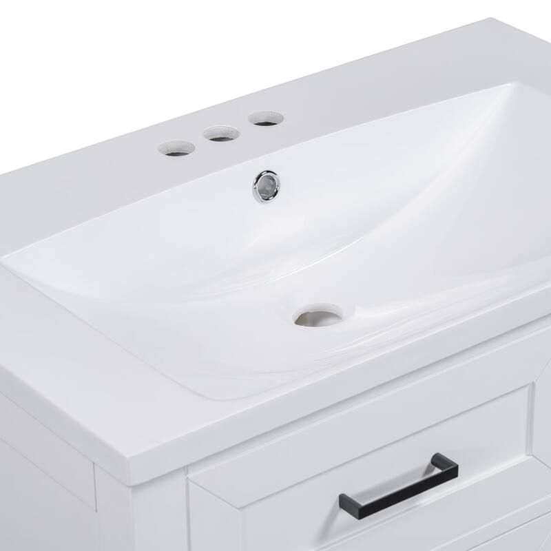 30 inch Freestanding Bathroom Vanity Set in White with Integrated Ceramic Sink - 30'' x 18''