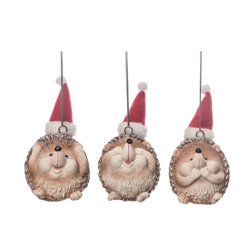 Transpac Resin Silly Hedgehog w/Hat Ornament Set of 3 Christmas Home Decorations