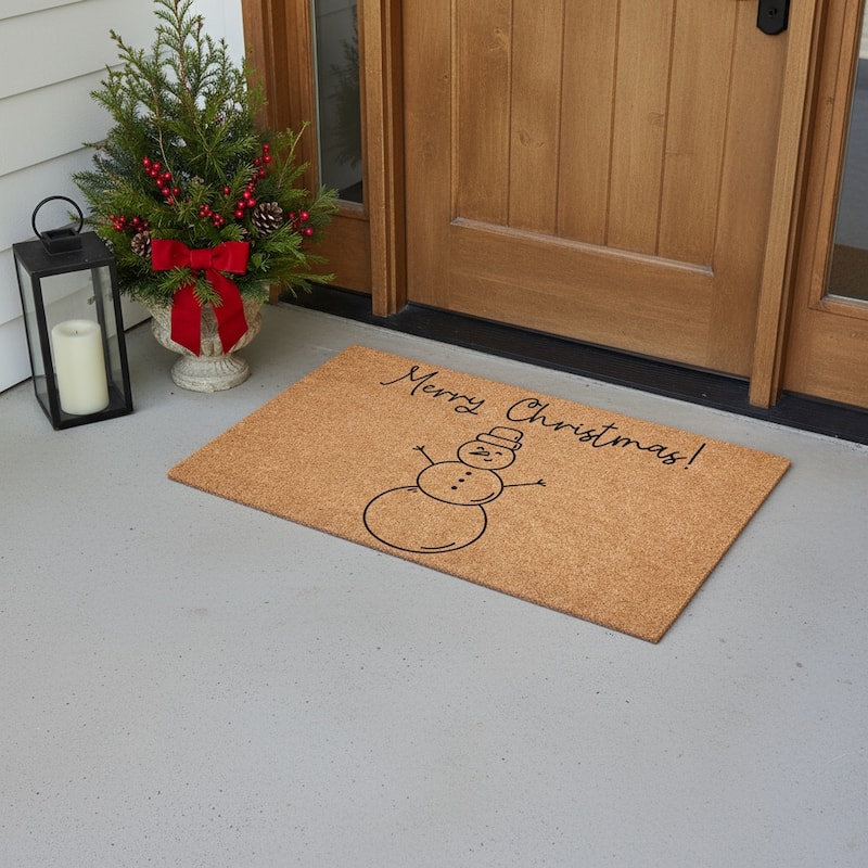HomeRoots 24" X 36" Brown And Black Christmas Snowman Merry Christmas Outdoor Coir Door Mat - 24.00' X '36.00 - 24.00' X '36.00
