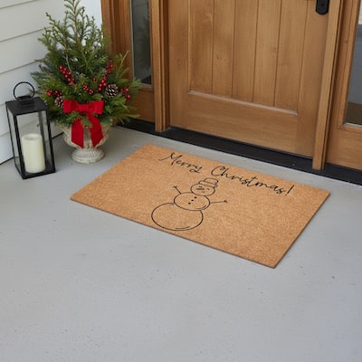 HomeRoots 24" X 36" Brown And Black Christmas Snowman Merry Christmas Outdoor Coir Door Mat - 24.00' X '36.00