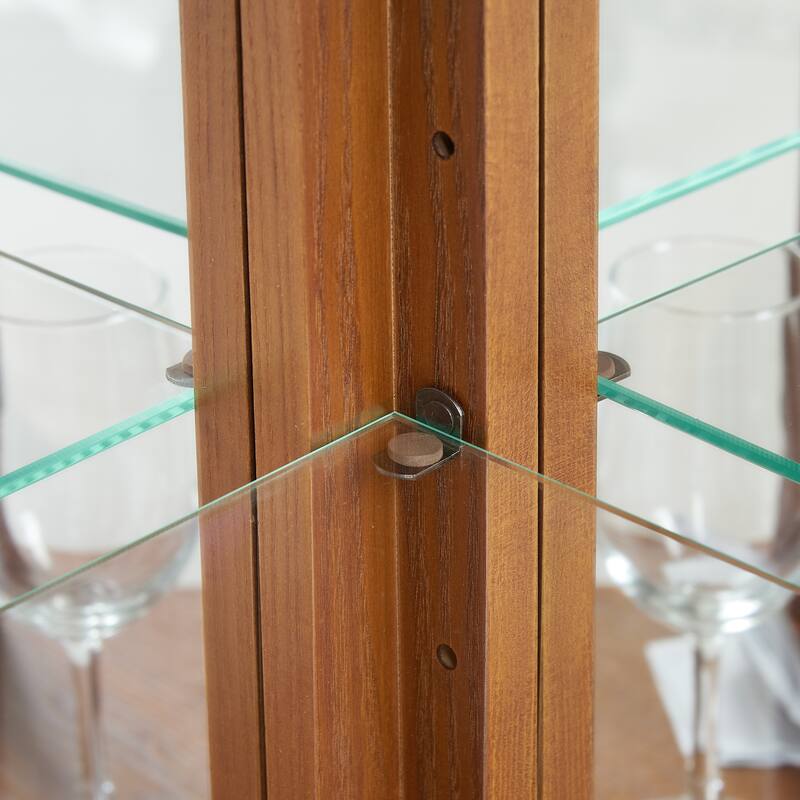 Elegant Corner Curio Cabinet with Tempered Glass Doors, Adjustable Shelves & Cherry/Oak Finish for Display