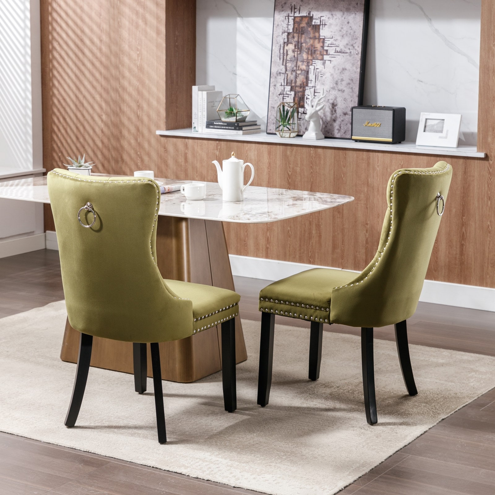 Roomfitters Modern Velvet Dining Chairs Set of 2, Upholstered Tufted High Back Accent Side Chairs and Solid Wood Legs