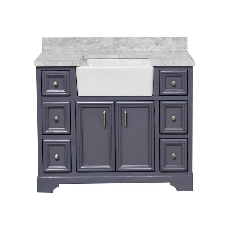 KitchenBathCollection Zelda 42" Farmhouse Bathroom Vanity with Carrara Marble Top