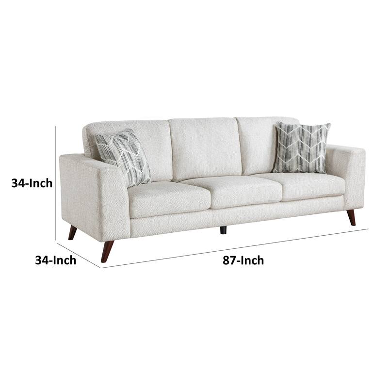 Ricca Sofa with 2 Pillows, Cloud White Chenille, Brown Legs, 87 Inch