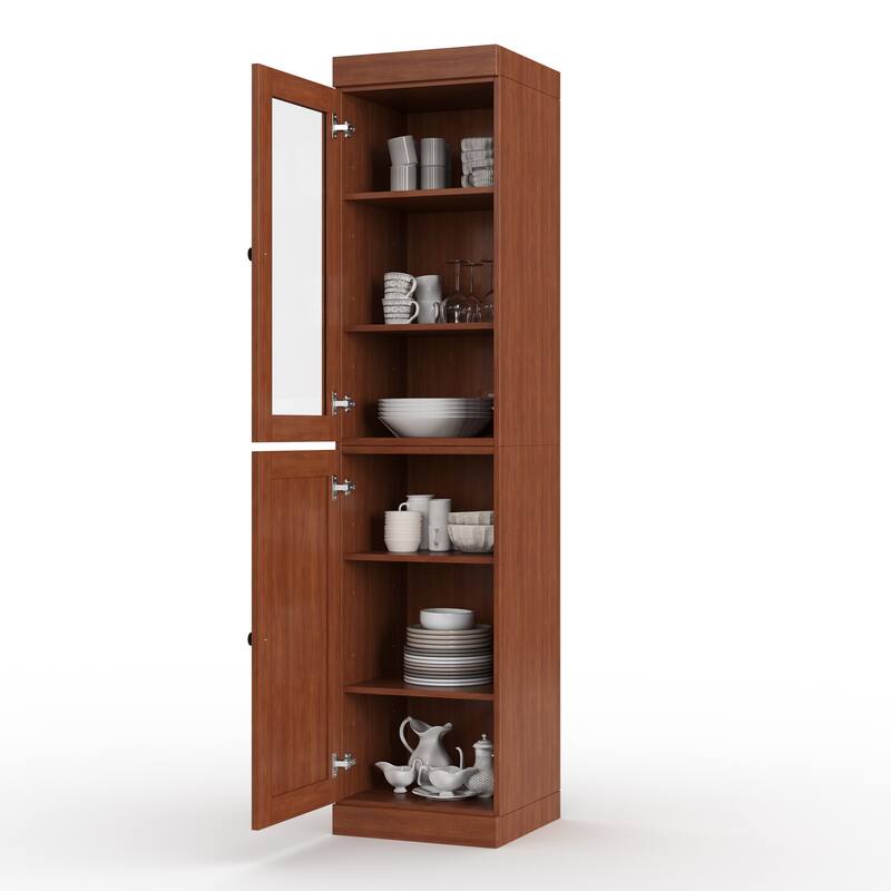 Palace Imports 100% Solid Wood 16.5" Kitchen Pantry Cabinet with Clear Glass, Shaker Doors and Adjustable Shelves