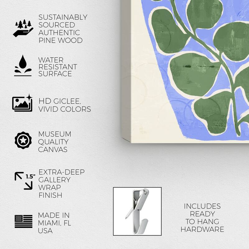 Wynwood Studio Canvas Abstract Blue Floral Vase Blue and Bohemian & Eclectic Wall Art Canvas Print