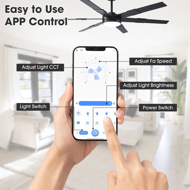 60 in.Smart Matte Black Integrated LED Dimmable Ceiling Fan with Light and Remote and APP Control