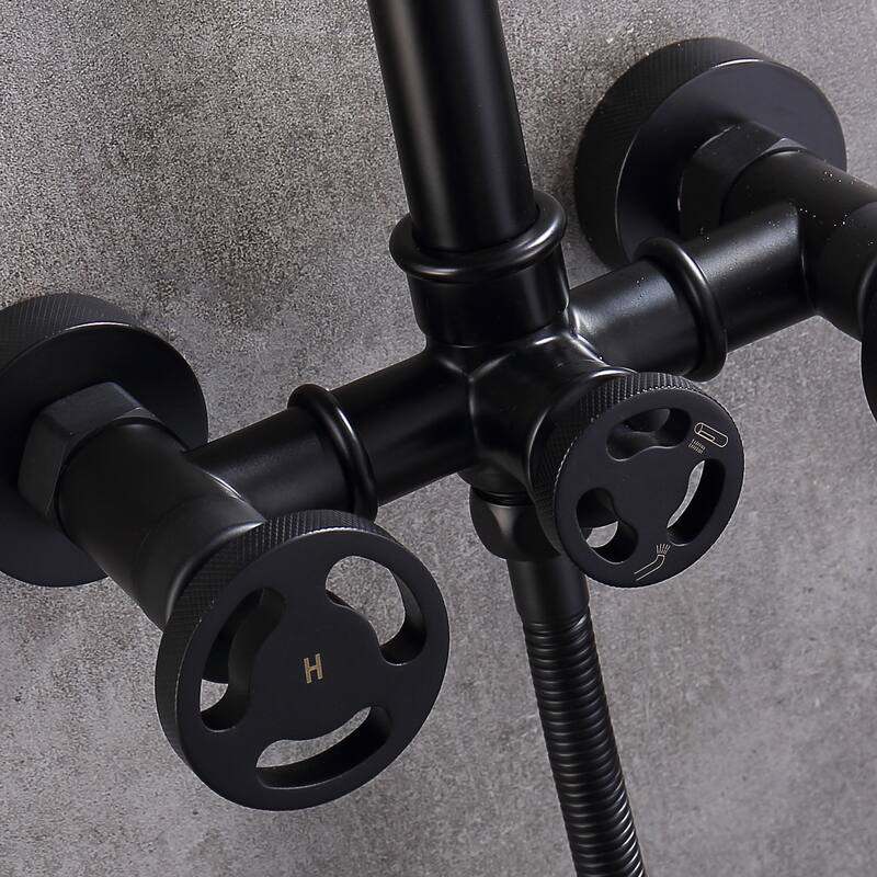 Modern Wall Mounted Bathtub Faucet Tub Filler With High-pressure Handheld Shower in Black / Gold