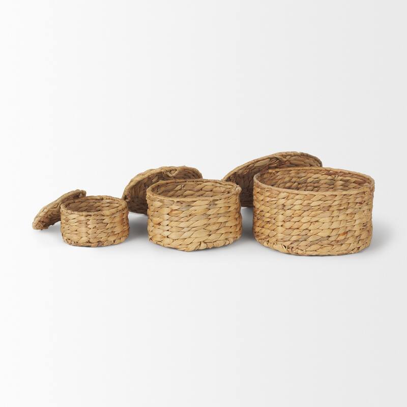 Kea Light Brown Weaved Water Hyacinth Round Nesting Boxes w/ Lids