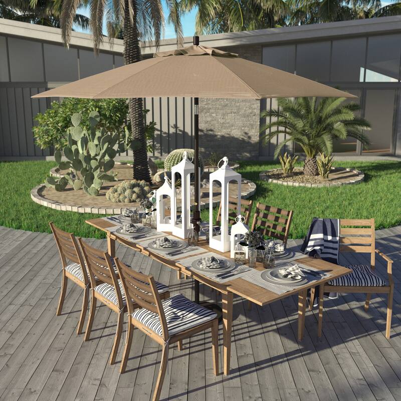 California Umbrella 9' Rd Golden State Series Patio Umbrella Bronze Aluminum Frame Crank Lift Collar Tilt Sunbrella - Beige