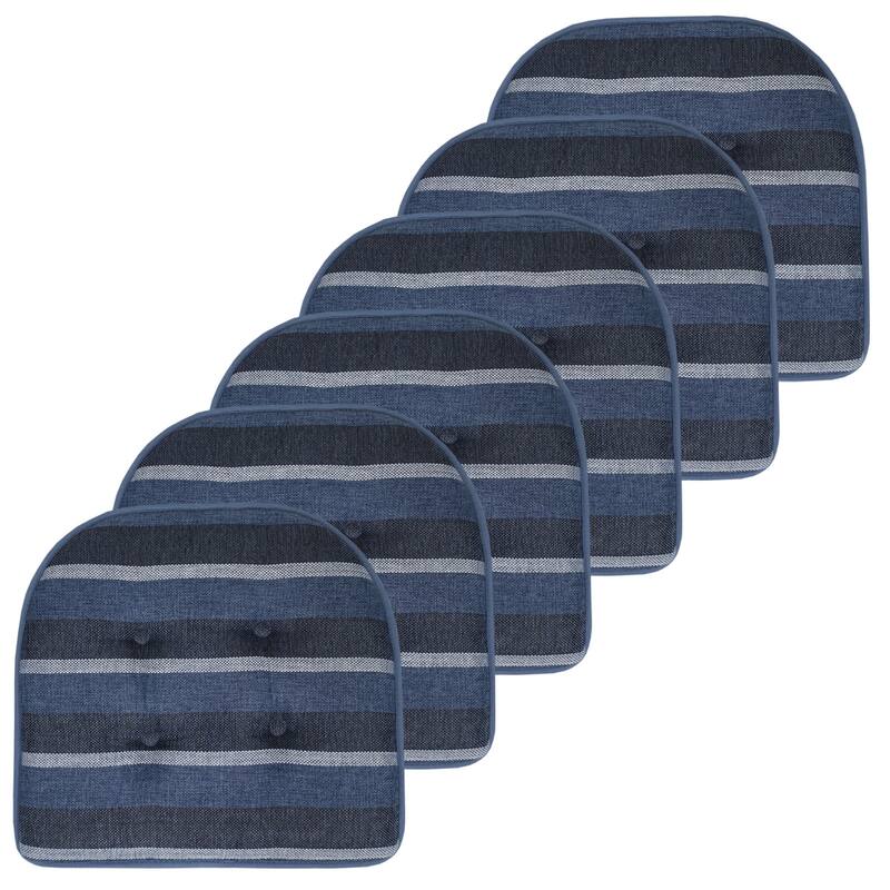 Bradford Striped U Shaped Memory Foam Chair Pad - Steel Blue Striped - Set of 6