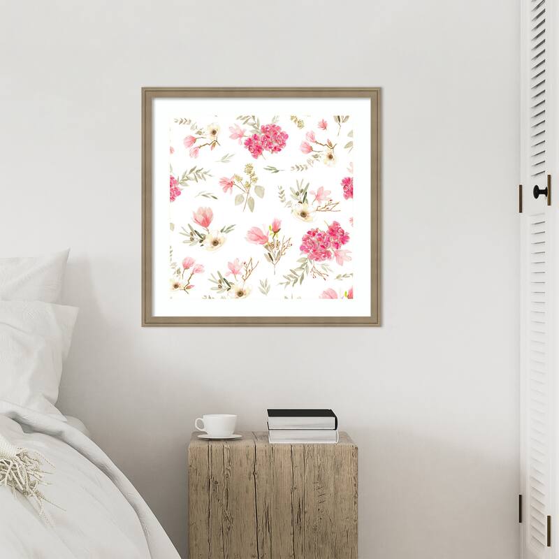 Floral Bouquets Pattern Light Pink by Anis Illustration Wood Framed Wall Art Print