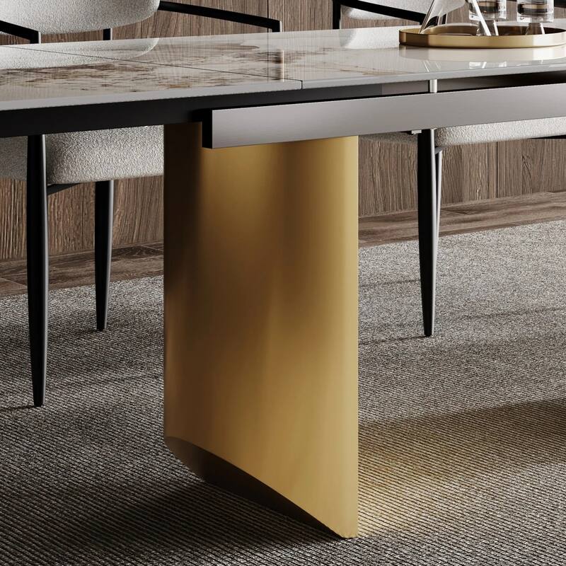 94.48" Extendable Rectangular Sintered Stone Dining Table For 6-10 Person