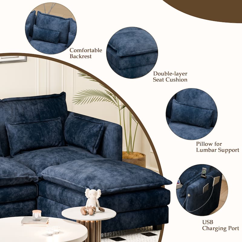 Modular Sectional Sofa L Shaped Couch, 3/4 Seat Sofa Set with Ottoman, Chenille Fabric